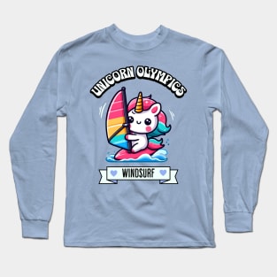 Windsurfing Unicorn Olympics 🦄 - Catch the Cuteness Wave! Long Sleeve T-Shirt